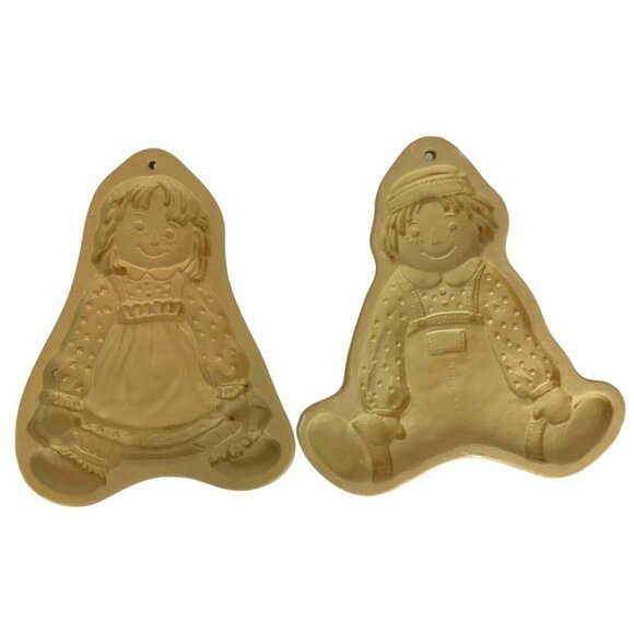 Brown Bag Cookie Art Raggedy Ann & Andy Stoneware Molds 1985 1986 - Picture 1 of 5
